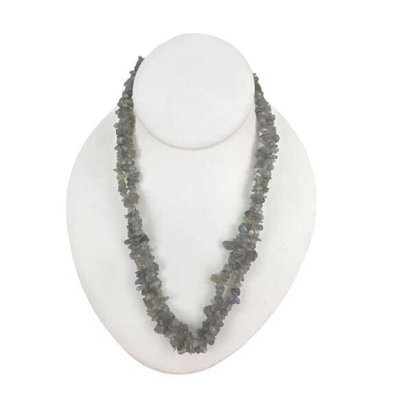 Labradorite Gemstone Chip Bead Necklace 36 Inches - Picture 7 of 11